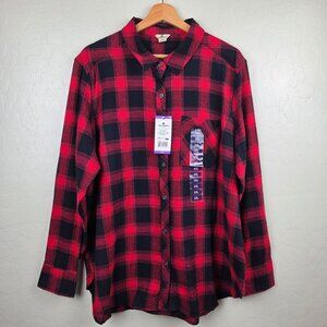 Woolrich Plaid Flannel Shirt Red/Black Women XXL Brushed Cotton High-Low Hem NEW